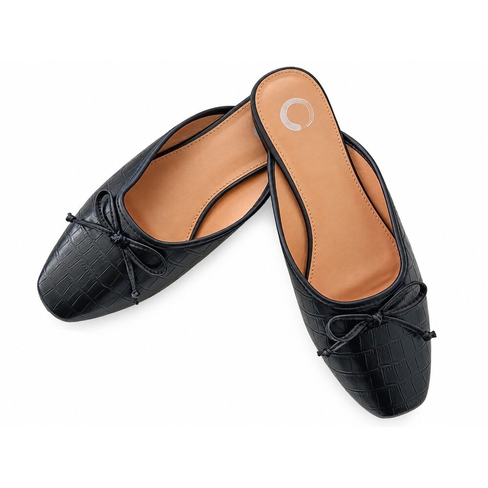 Journee Collection Black Croc Embossed Mule Flats Square Toe Slip-On Size 8.5